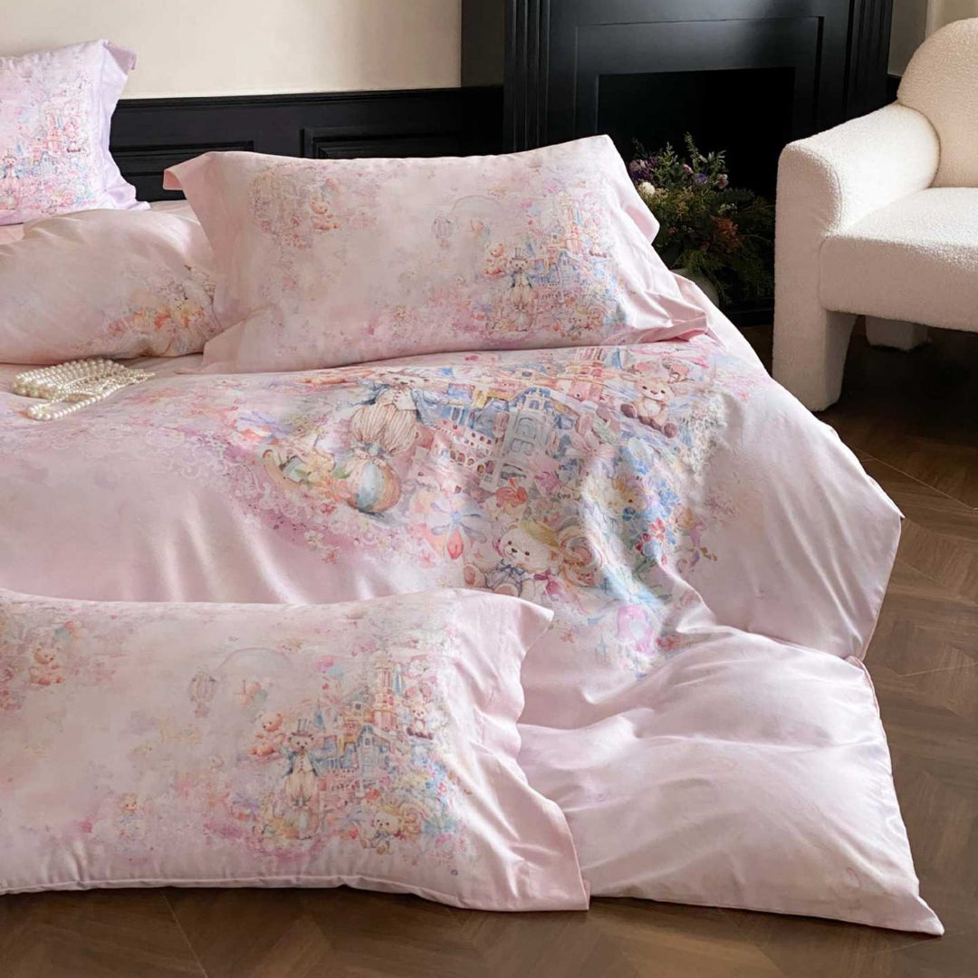 Seidene Satin Blumen Bettbezug Set mit Satin-Gewebe Kissenbezügen