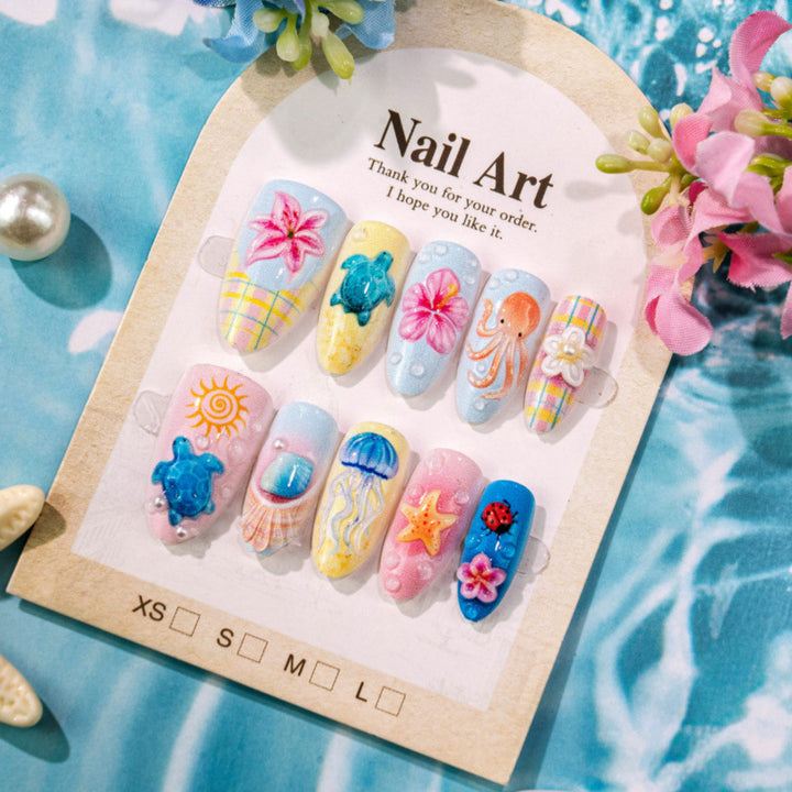 Themenbezogenes Unterwasser-inspiriertes Press-On-Nagelset