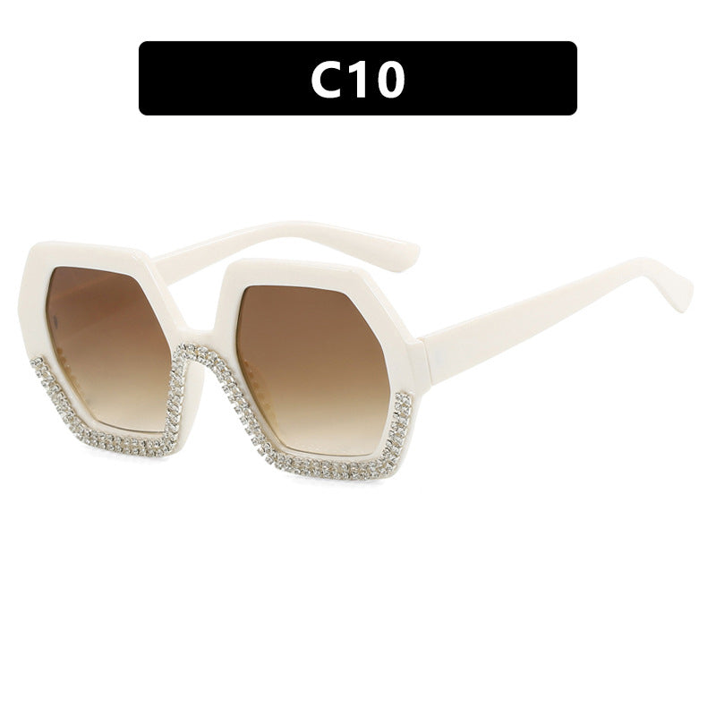 Damen extravagante Sonnenbrille mit hexagonalem Rahmen und strassbesetzten Akzenten Karnz