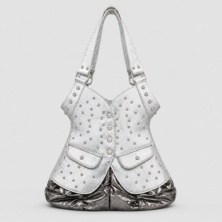 Nieten-Krokodil-Prägeleder-Handtasche
