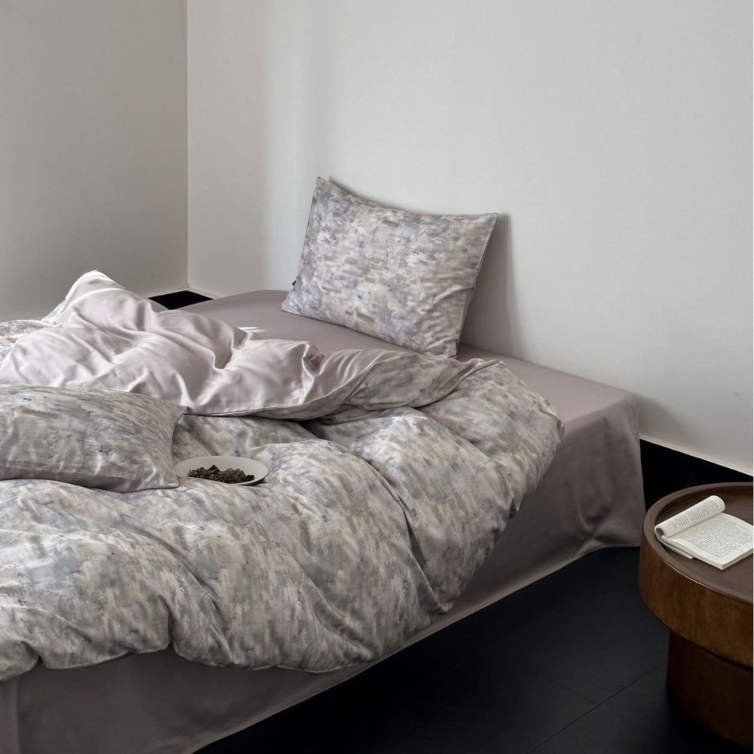 Luxuriöses Satin-Bettbezug-Set mit spitzenbesatz
