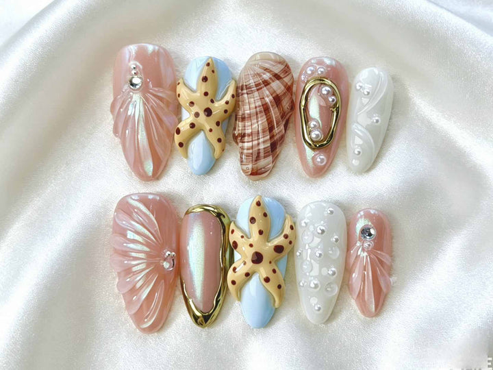 Künstlerisches vom Ozean inspiriertes Press-On-Nagelset