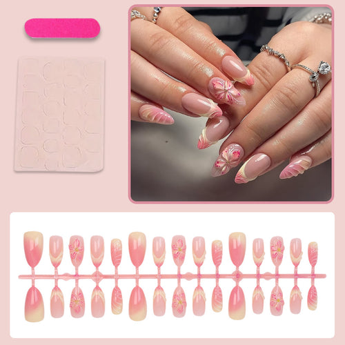 Kunstnagelset mit zarten Blumendesigns und modernen Ombre-Effekten Karnz