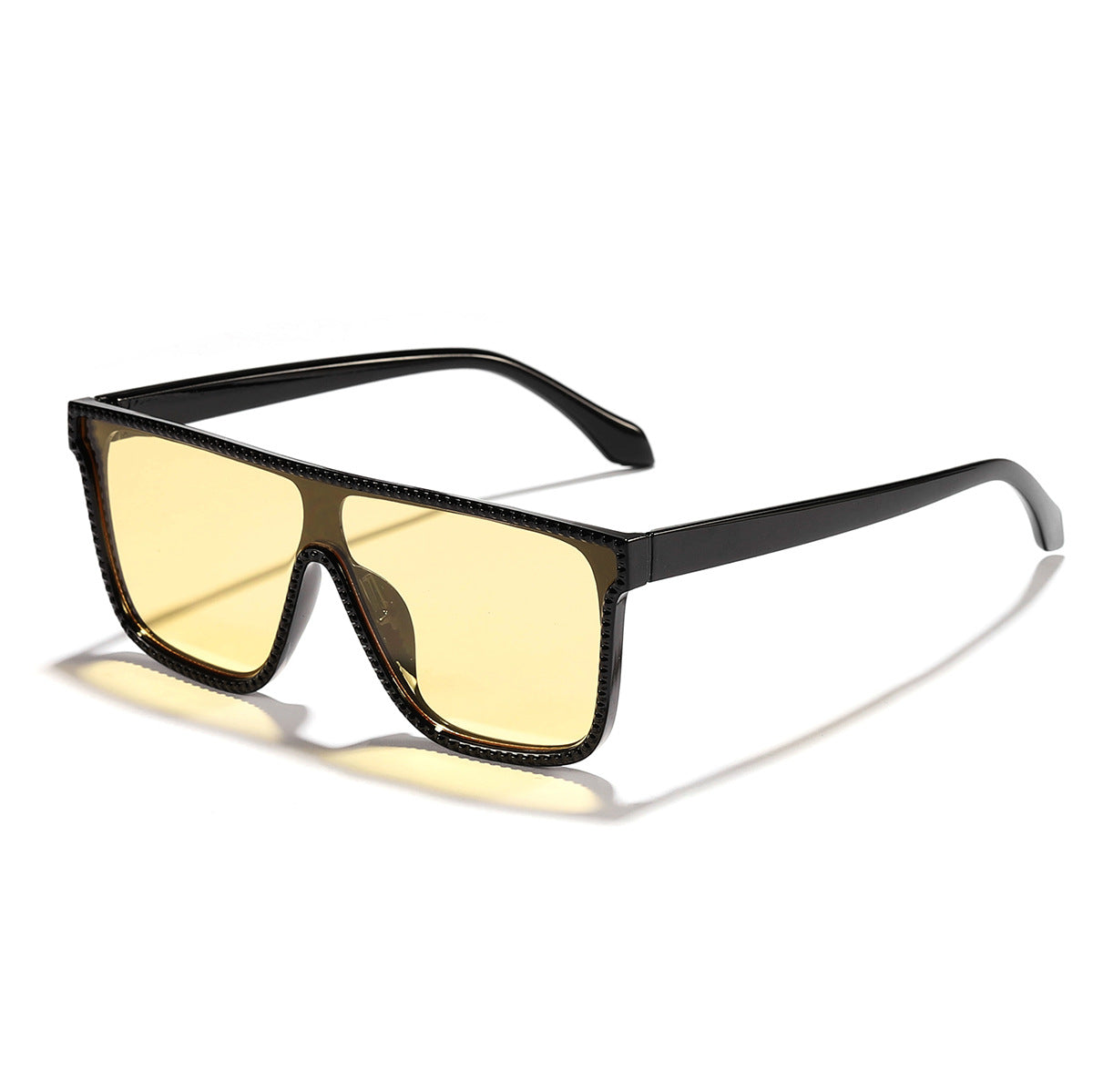 Damen futuristische Mode-Sonnenbrille mit breitem Rahmen und kontrastierenden Gläsern Karnz