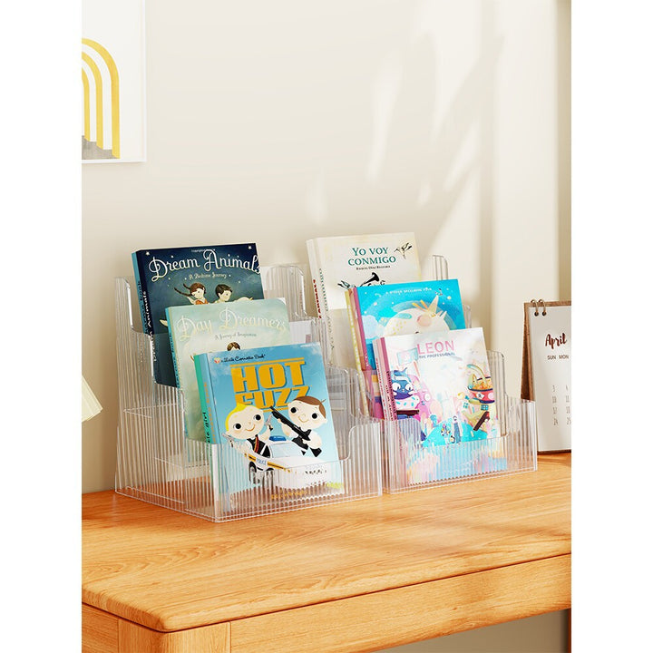 Klarer Acryl Stufiger Desktop Buch- und Zeitschriftenanzeigeorganisator