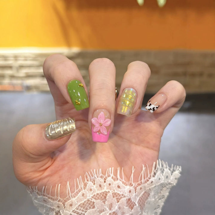 Designer Floral Acryl Press-On Nagelset Karnz
