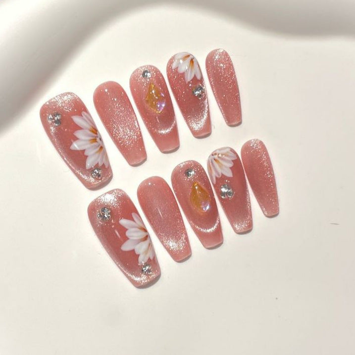 Blumen dekorative Press-On Nagel Set