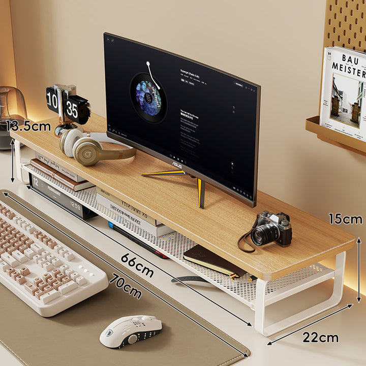Minimalistischer erhöhter Monitorständer mit Netzunterregal-Speicher