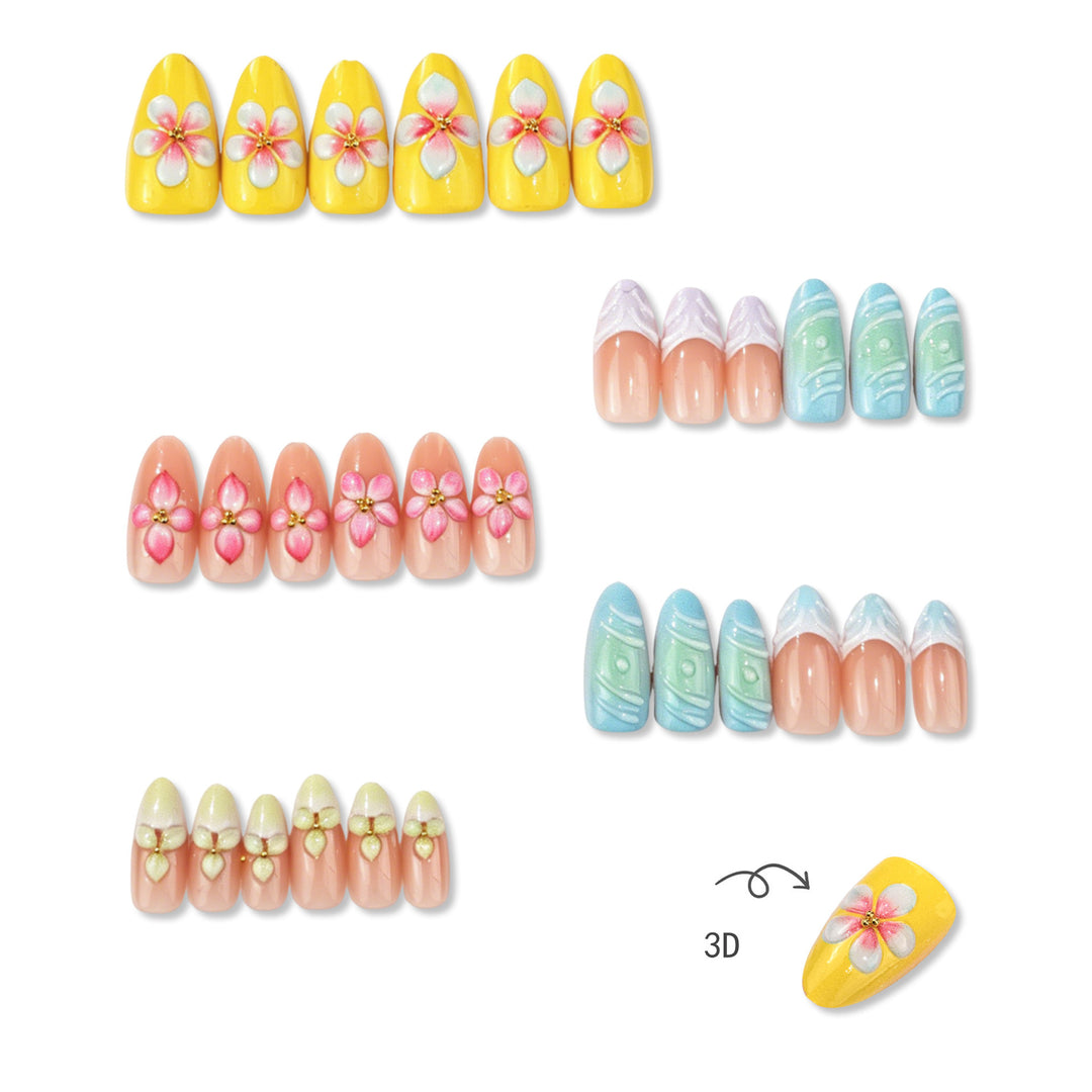 Floral Articulierte Press-On Nagelset