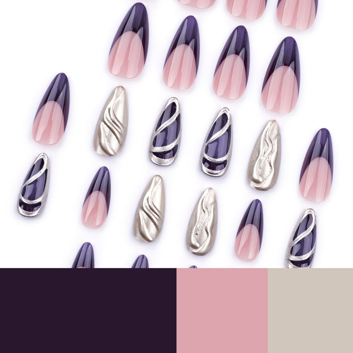 Kunstvolle Stiletto-Nägel mit eleganten Gold- und Ombre-Design Karnz