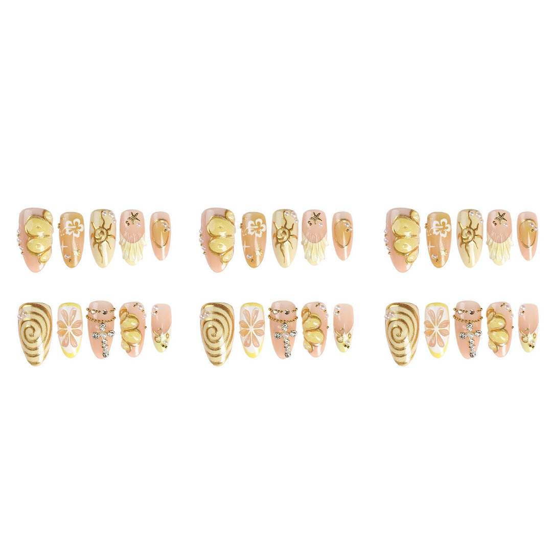 Kreatives Kunstnagelset mit verspielten Blüten- und Glitzerverzierungen Karnz