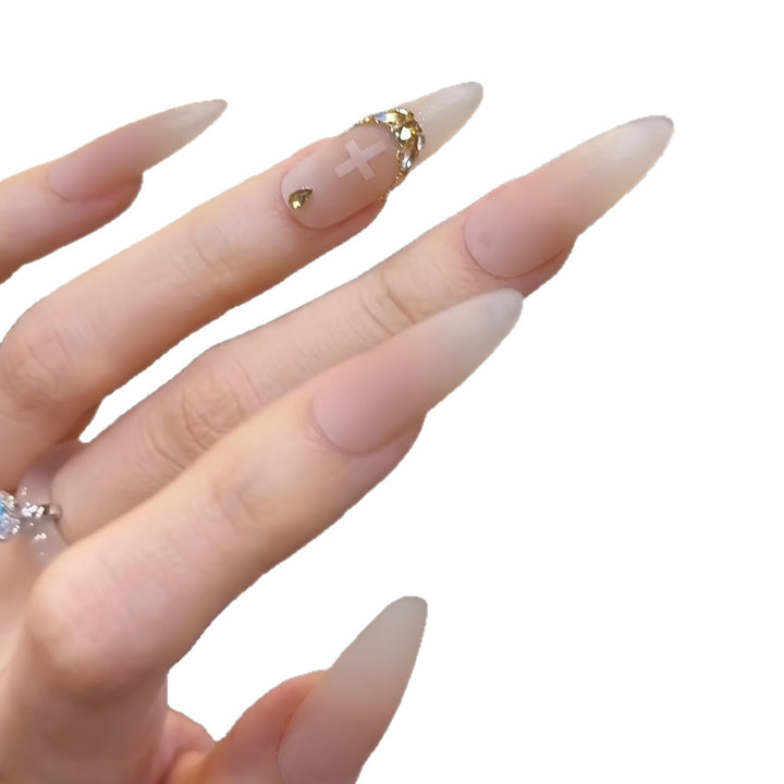 Elegantes Stiletto Press-On-Nagelkunst-Set mit Kristallakzenten Karnz