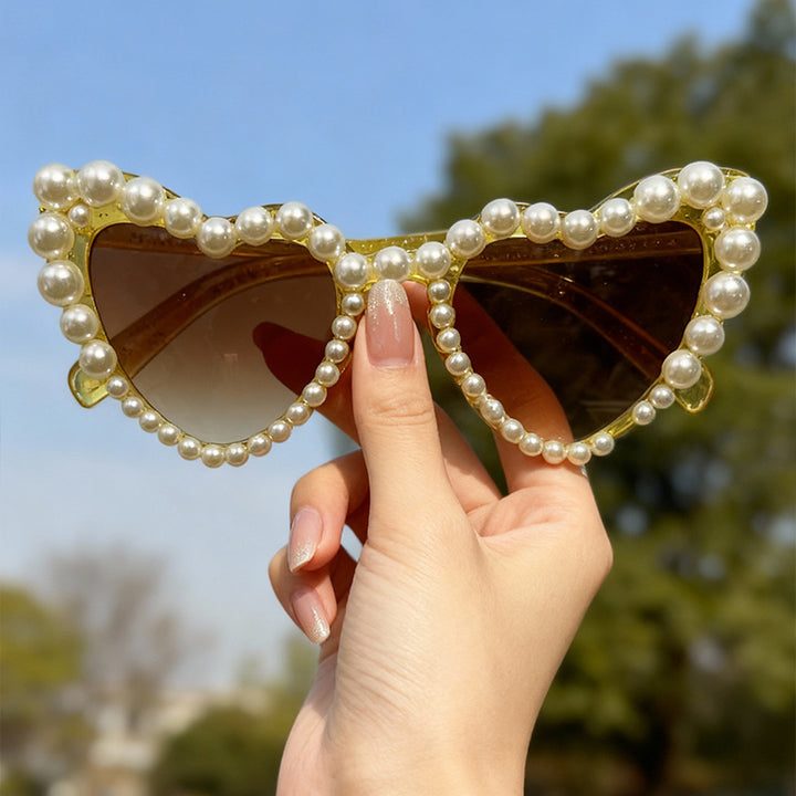 Dekorative mit Perlen verzierte Cat-Eye-Sonnenbrille Karnz