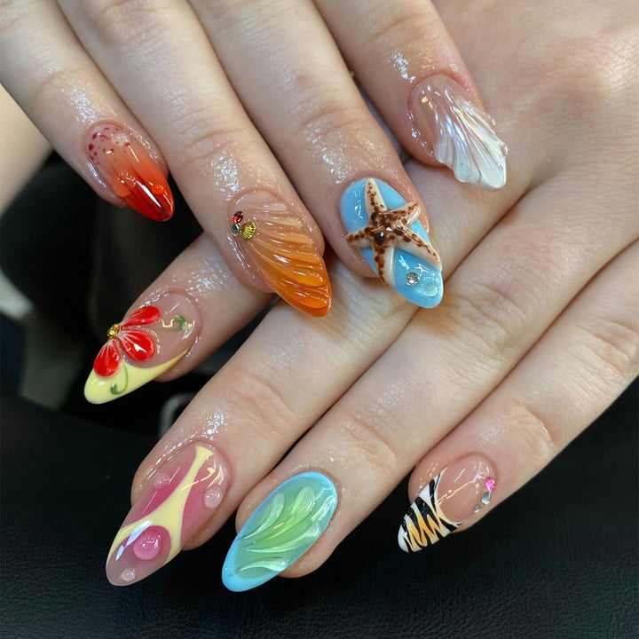 Künstlerisches Strand-Themen Press-On Nagelset Karnz