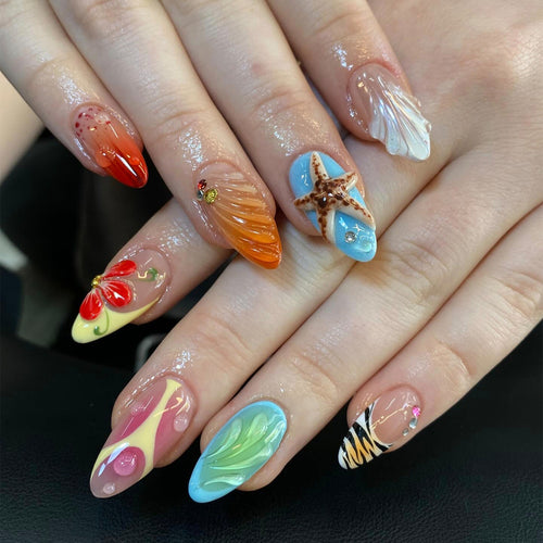 Künstlerisches Strand-Themen Press-On Nagelset Karnz