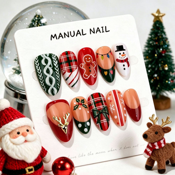 Festliche, von Feiertagen inspirierte Press-On Nagelset