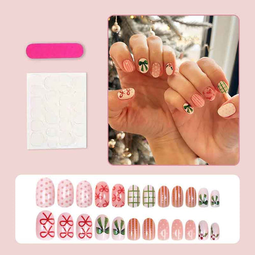 Kunstnagelset mit festlichen Schleifen- und Weihnachtsmotiven Karnz