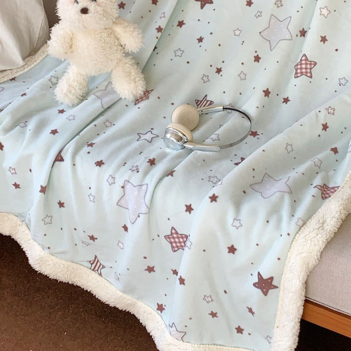 Wendbare Flauschdecke mit Cartoon-Katzenmotiv und Teddyfutter