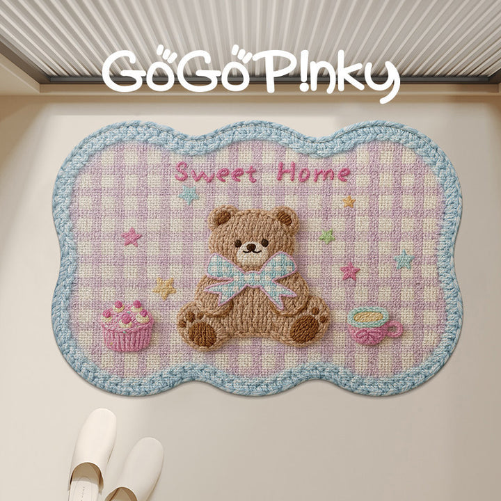 Plush Embroidered Teddy Chenille Non-Slip Bath Mat