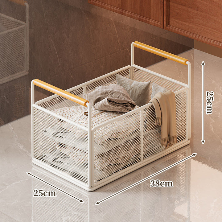 Mesh Utility Storage Basket mit Holzgriff für Küchen- und Haushaltsorganisation