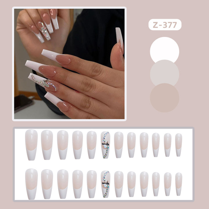 Glamouröse Lange Stiletto Press-On Nagelset mit dekorativen Kristallakzenten