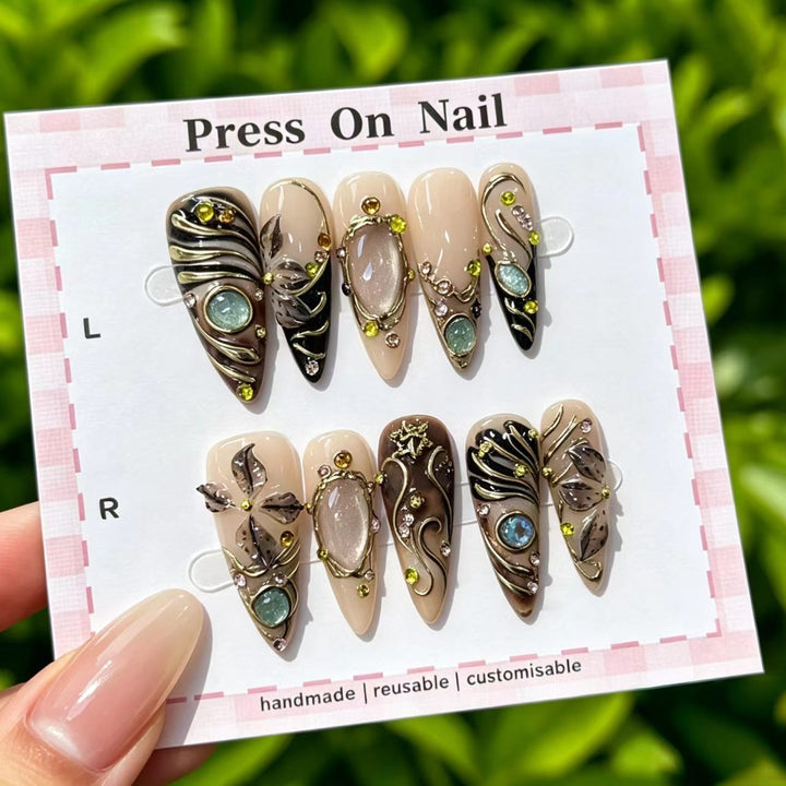 Künstlerische von Kirschen inspirierte Press-On Nägel