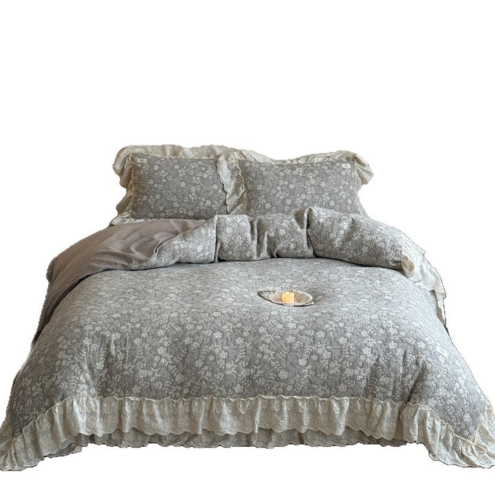 Vintage Floral Ge quiltetes Bettwäscheset mit Spitzenkante