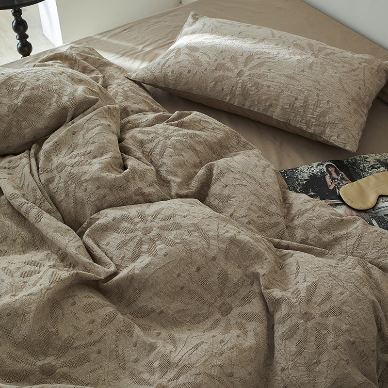 Gewaschenes botanisches Jacquard-Bettbezug-Set mit strukturiertem Matelassé-Finish