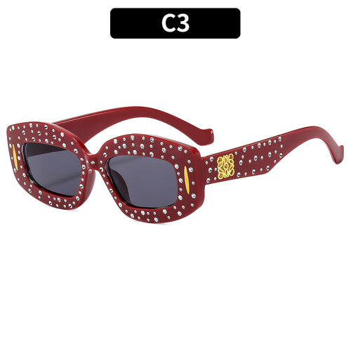 Vintage-inspirierte, mit Strass verzierten rechteckigen Sonnenbrillen