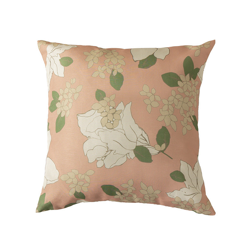 Rechteckiges Zierkissen mit skizzenhaftem Blumenprint und feiner Leinenoptik