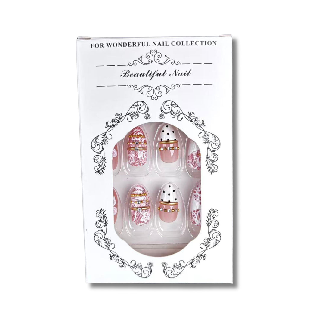 Dekoratives Floral- und mit Edelsteinen verziertes Press-On-Nagelset