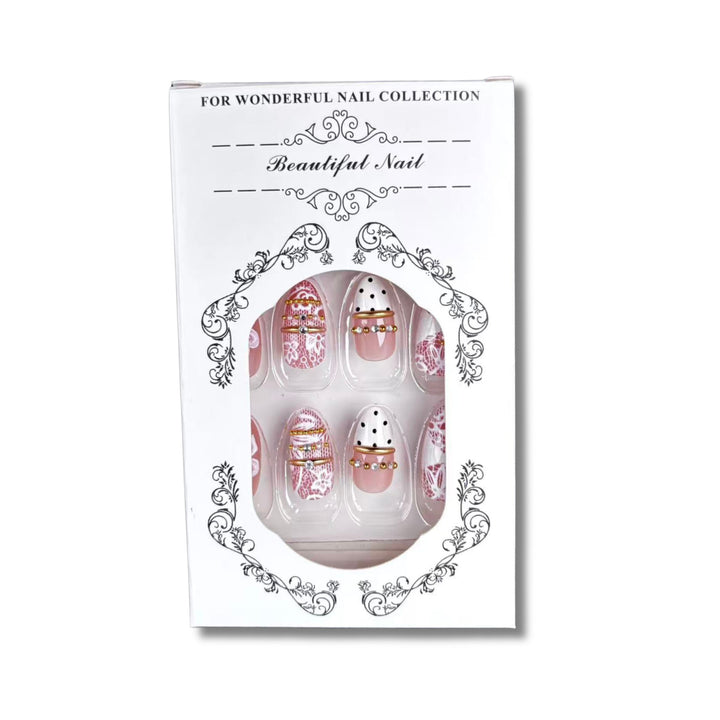Dekoratives Floral- und mit Edelsteinen verziertes Press-On-Nagelset
