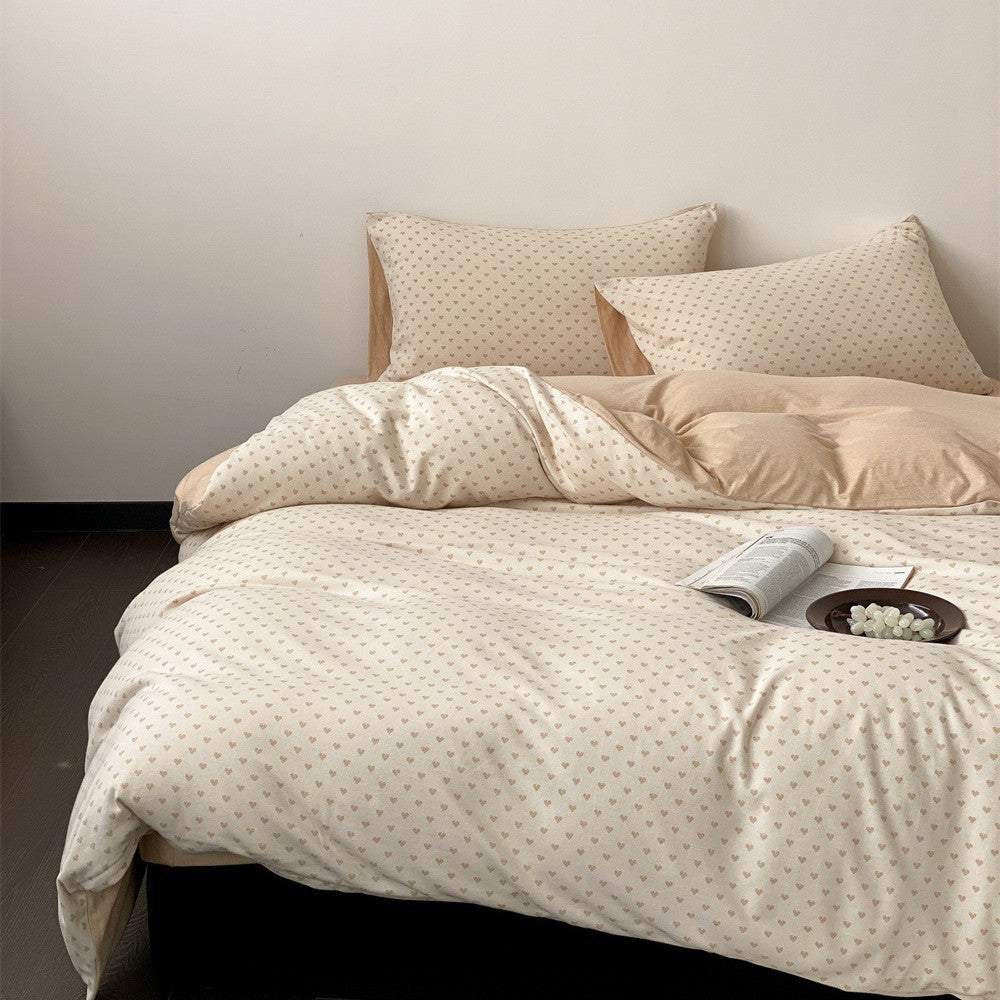 Atmungsaktives Baumwoll-Percale-Bettbezug-Set mit Mikro-Herz-Muster und Umschlag-Kissenbezügen