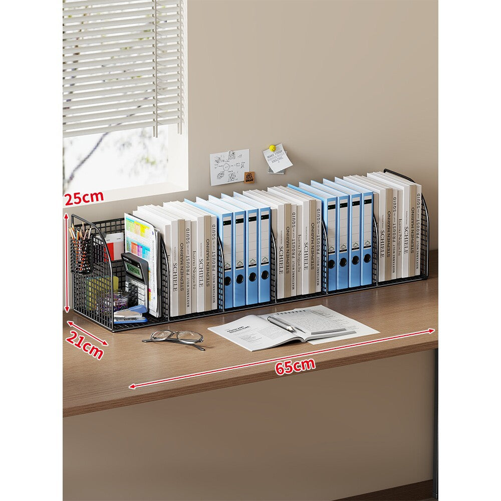 Langer Multi-Slot Desktop-Datei- und Ordner-Organizer mit Stift- und Zubehörhalter