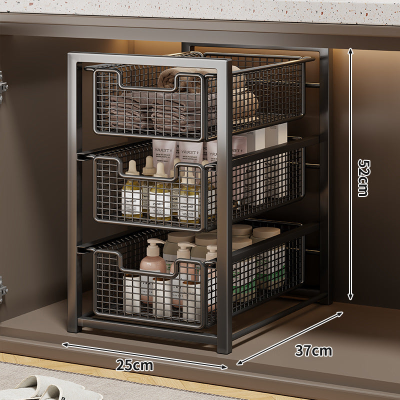 Unter-Schrank Gleitender Drei-Ebenen Mesh Korb Organizer mit Abnehmbaren Behältern