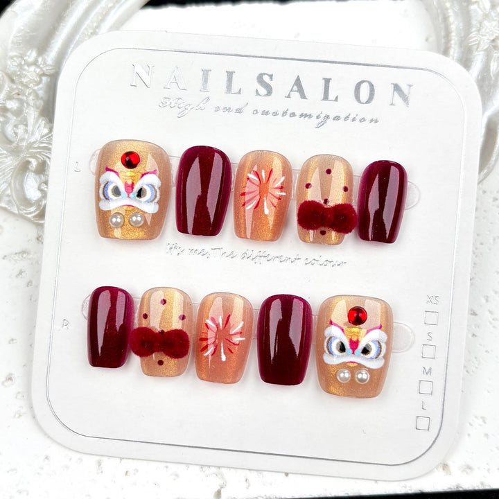 Künstlerisches rotes Press-On-Nagelkunst-Set