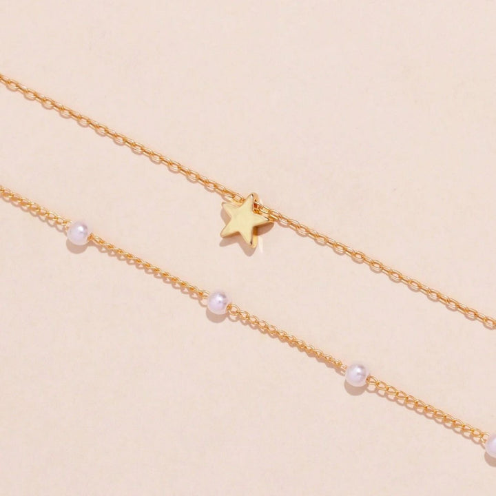 Schichtige Perle und Stern Charm Halskette Karnz