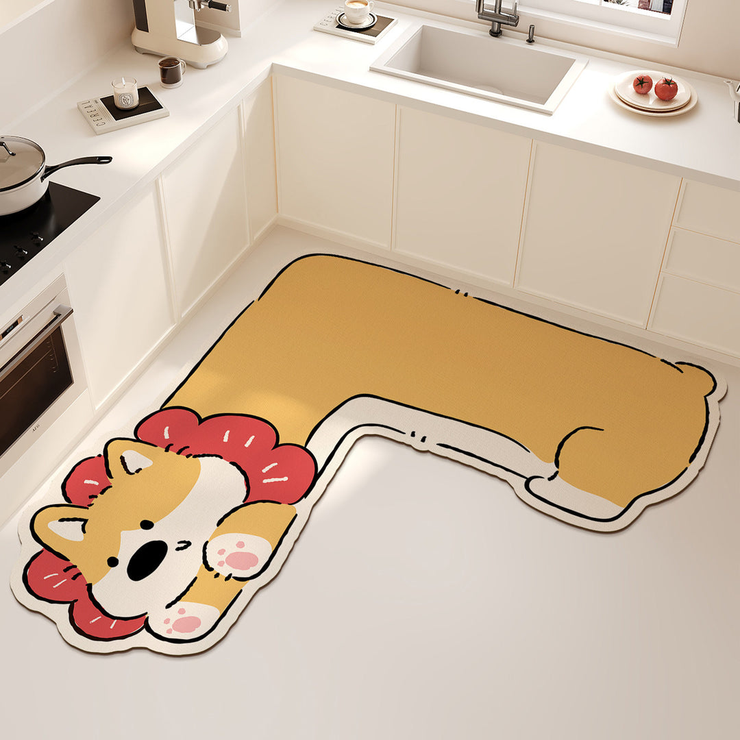 Cartoon Corgi-Shaped Anti-Fatigue Kitchen Floor Mat