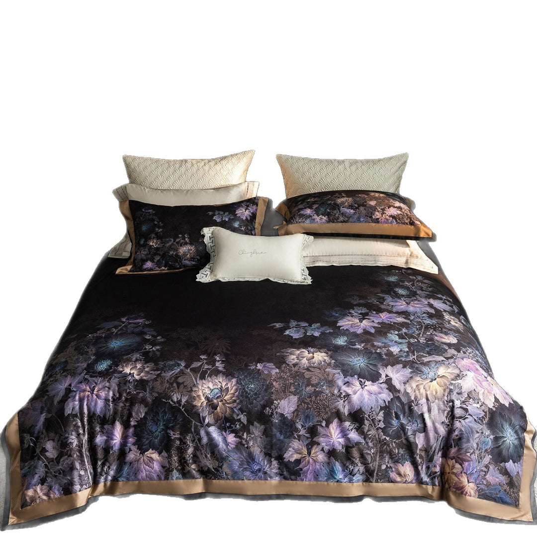Luxuriöses Botanisches Jacquard-Satin-Bettdeckenbezug-Set mit Kontrastsaum und verdecktem Verschluss