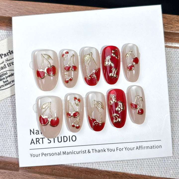 Kirsch-Themen Press-On Nagelkunst Set
