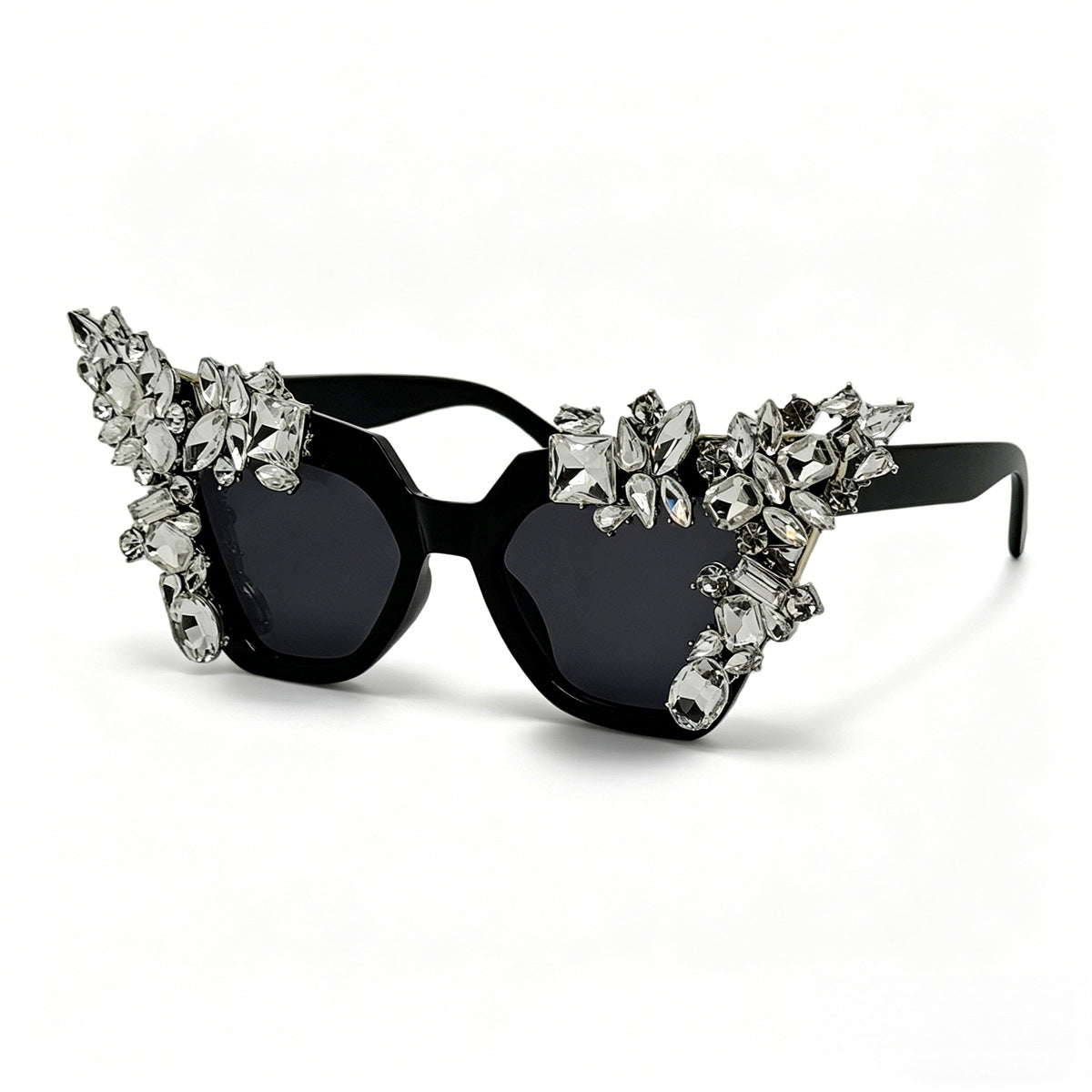 Damen glamouröse Cat-Eye-Sonnenbrille mit extravagantem Kristallbesatz Karnz