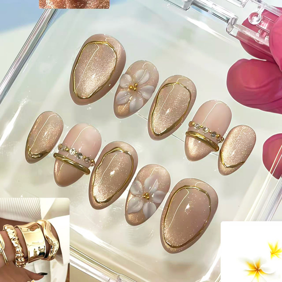 Elegante mit Edelsteinen verzierte Press-On Nagelset