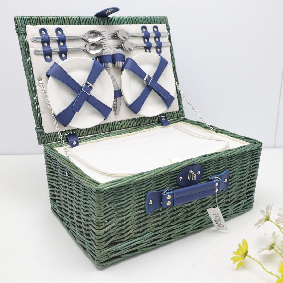 Damen vielseitiger Picknickkorb mit integriertem Geschirrset und isolierter Kühltasche Karnz