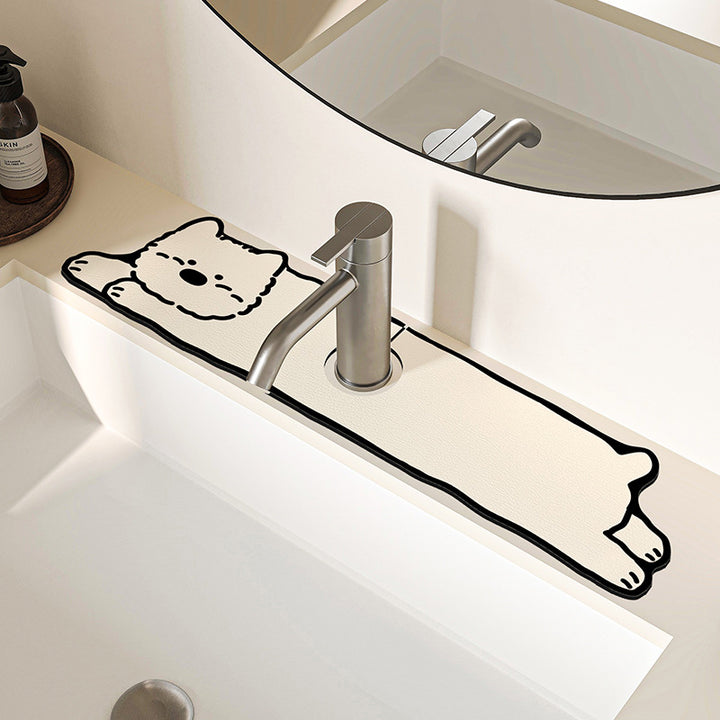 Decorative Silicone Faucet Sink Protector Mat with Dog-Shaped Counter Splash Guard