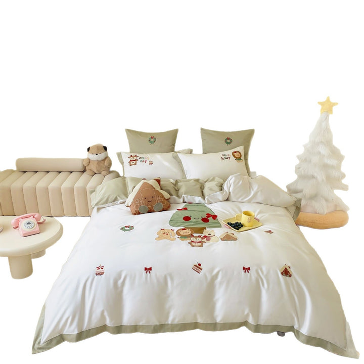 Kinderbettwäsche-Set mit applizierten Tiermotiven, Baumwollsatin und kontrastierter Saumkante