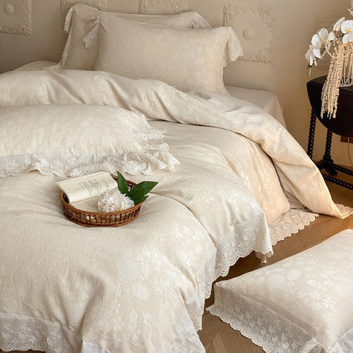 Spitzenbesatz Floral Jacquard Bettbezug Set