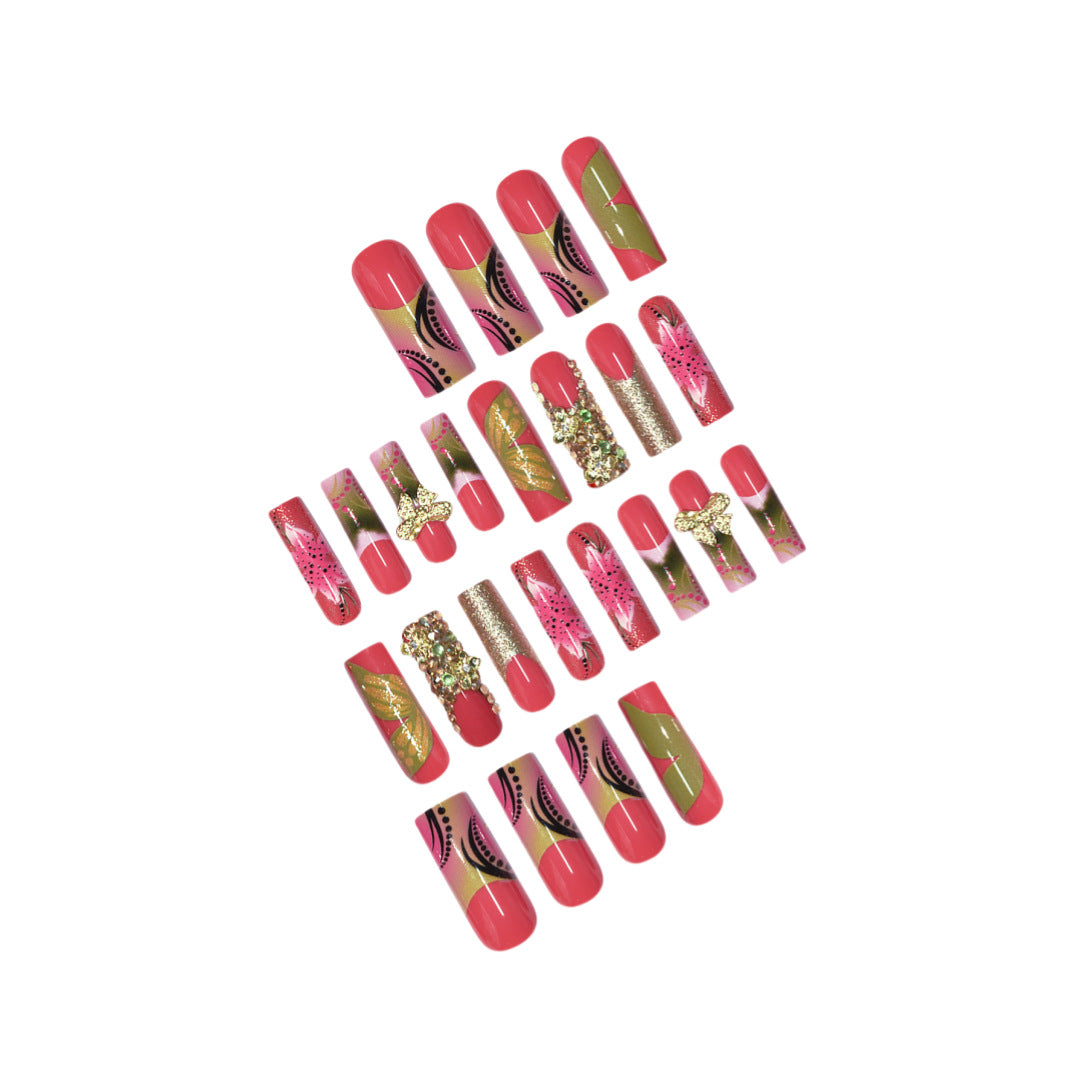 3D Floral Edelstein Press-On Nagelkunst Karnz