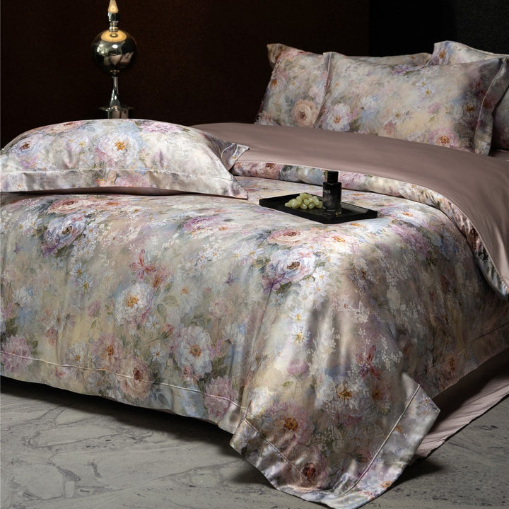 Florales Satin Jacquard Bettbezug Set mit Kissenbezügen