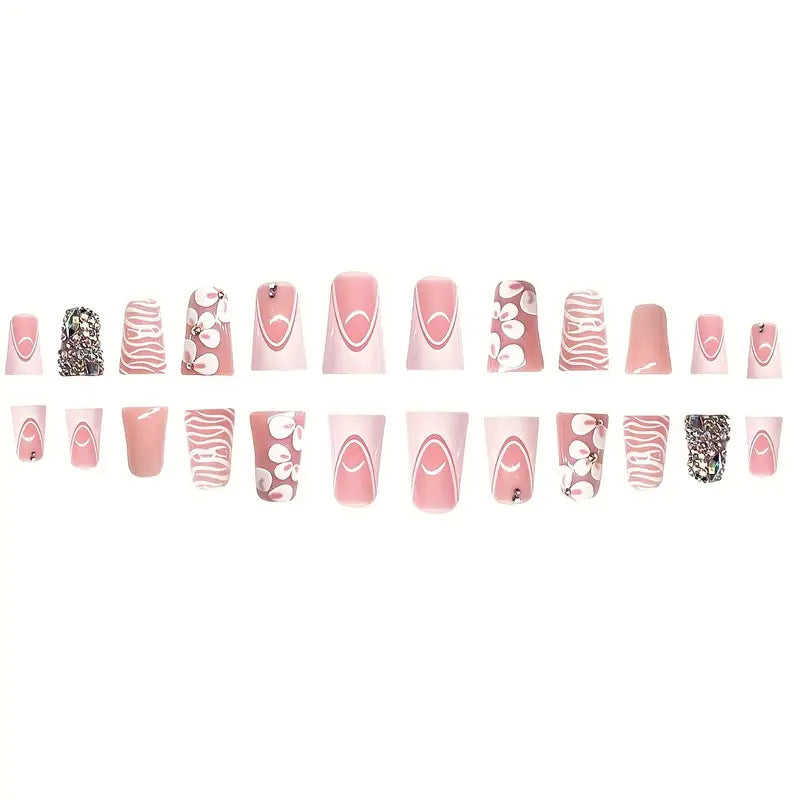 Glamorous 3D Floral Press-On Nail Art Karnz