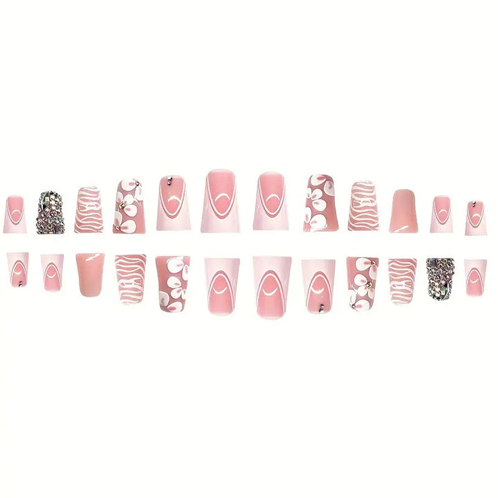 Glamorous 3D Floral Press-On Nail Art Karnz